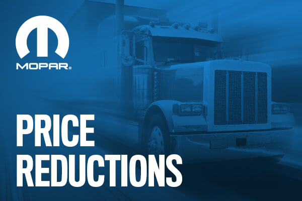Semi truck on blue background with Price Reductions as copy