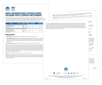 Mopar and Magneti Marelli Offered by Mopar Replacement Catalytic Converter Limited Warranty