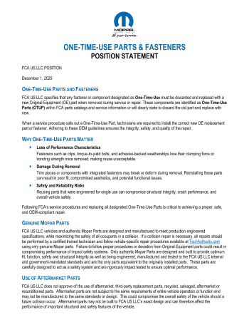 One-Time-Use Parts & Fasteners